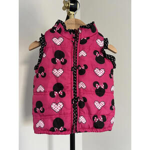 Y2K Disney Minnie Mouse & Hearts Pink/Black Girls Puffer Vest